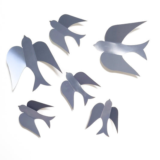 Sticker autocollant mural oiseaux en relief 3D gris