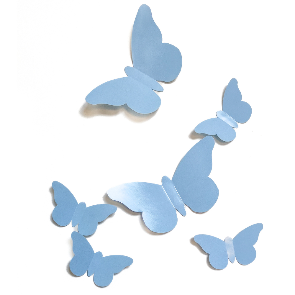 Stickers papillons en relief 3D, couleurs bleu pastel, bleu layette