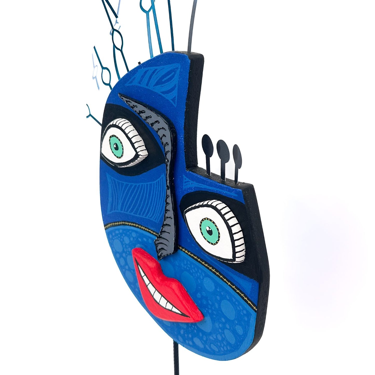 Totem Sculpture Masque Bleu Océan