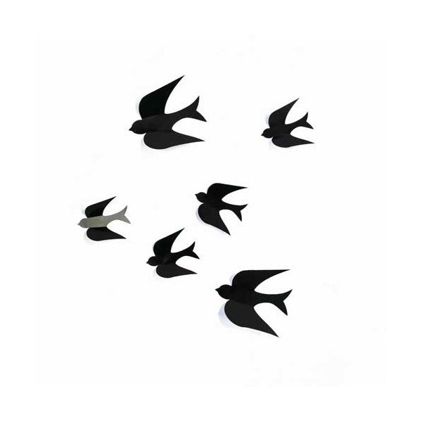 Stickers mural oiseaux en relief 3D noir