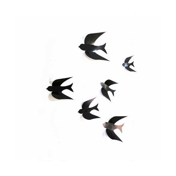 Stickers muraux oiseaux en relief 3D noir