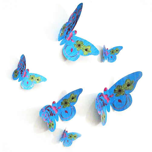 Stickers Papillons 3D motif Liberty Bleu - déco murale en 3D