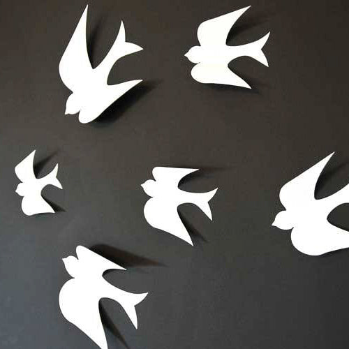 Stickers mural oiseaux en relief 3D blanc